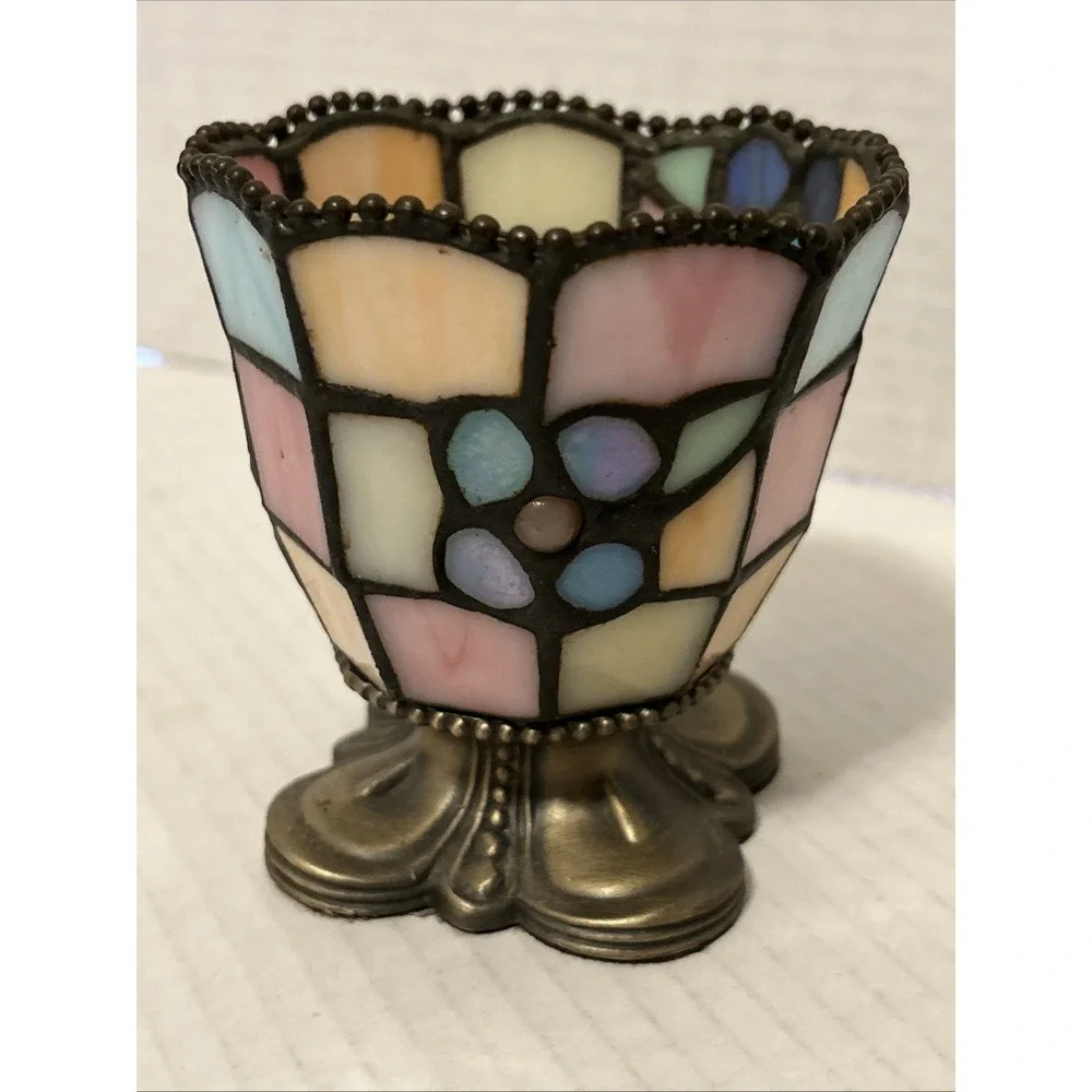 PartyLite Hydrangea Stained Glass Votive Tea Light Candle Holder Set Of 2